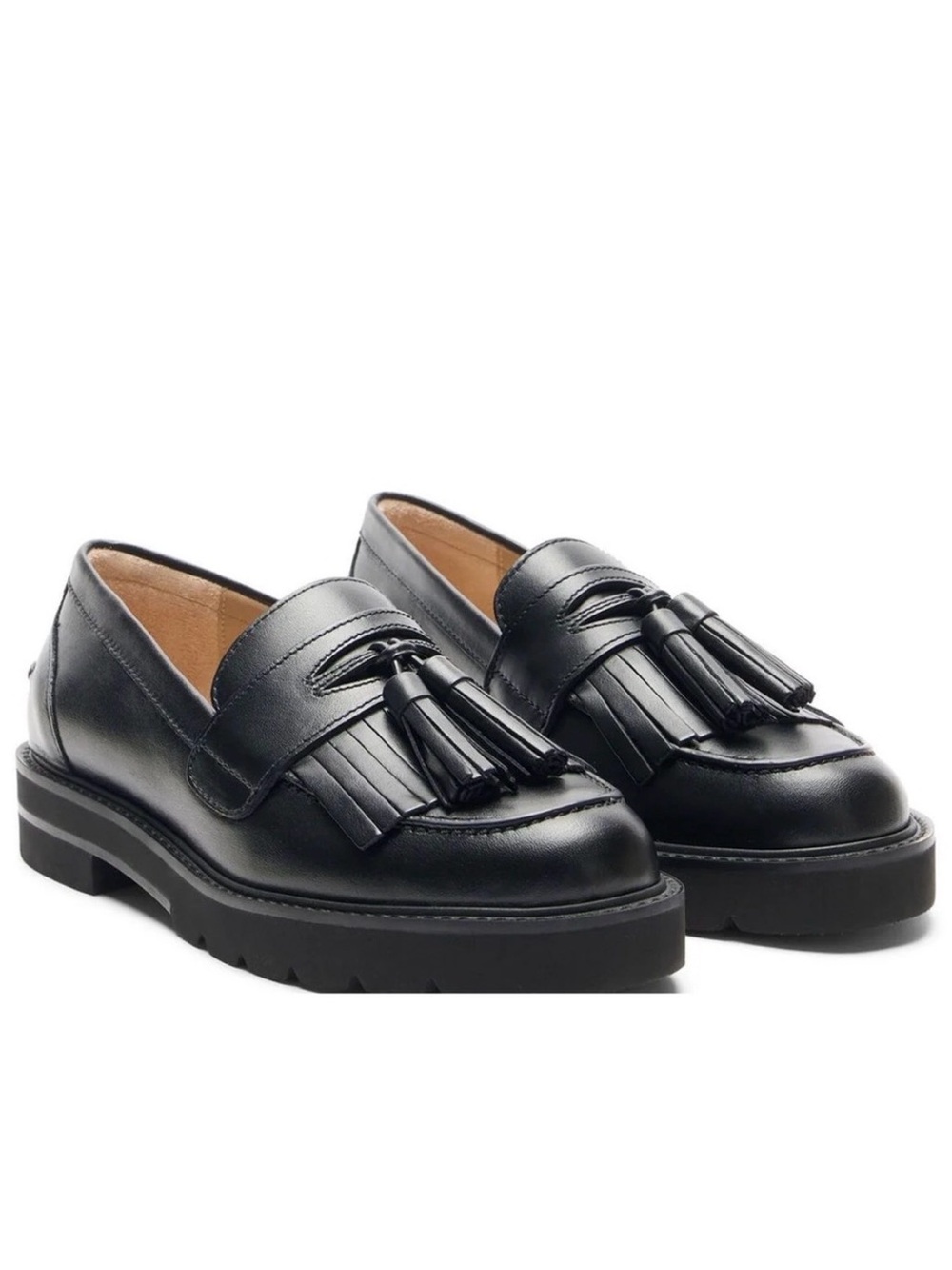 Stuart Weitzman Black Leather Tassel Loafers